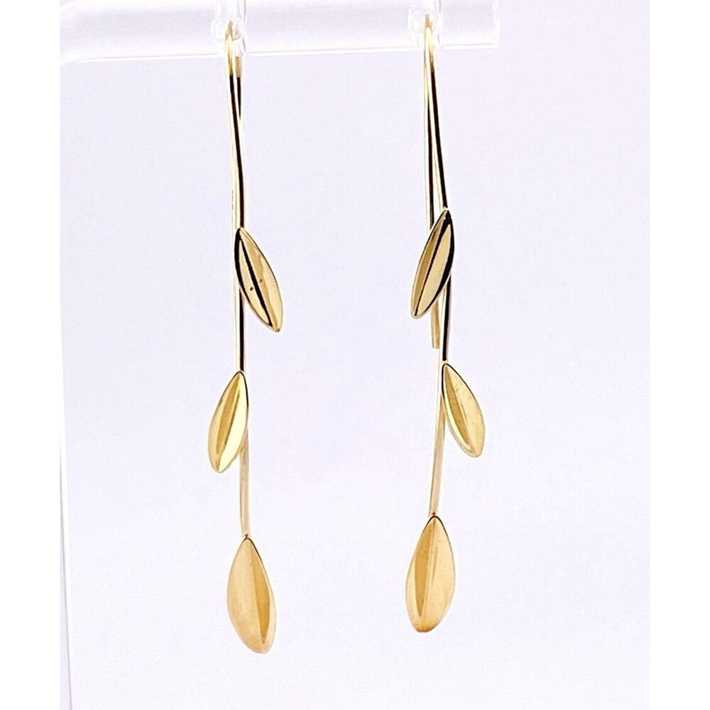 14k Gold Leaves on Branch Drop Earrings – Delicate Solid Gold Design